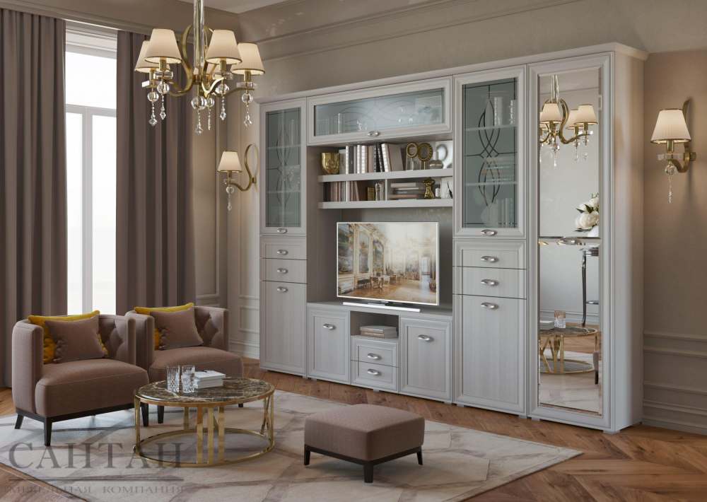 Гостиная «Эйми 8» Бодега белая патина/Серебро