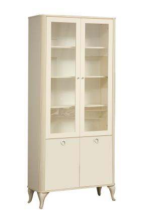 Шкаф-витрина с зеркалом 43.05 «Стефани» Бежевый/Слоновая кость патина