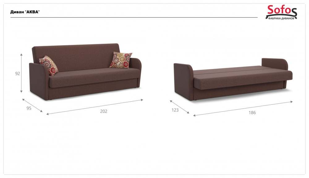 Диван прямой «Аква» Savana chocolate размеры