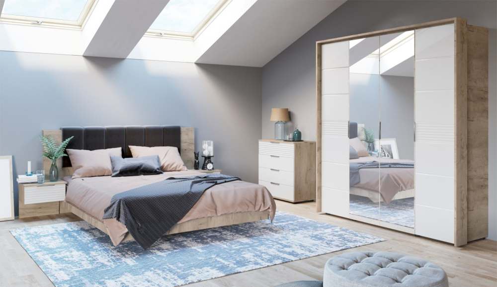 Модульная спальня «Джулия» Крафт серый/МДФ Белый глянец вариант 2