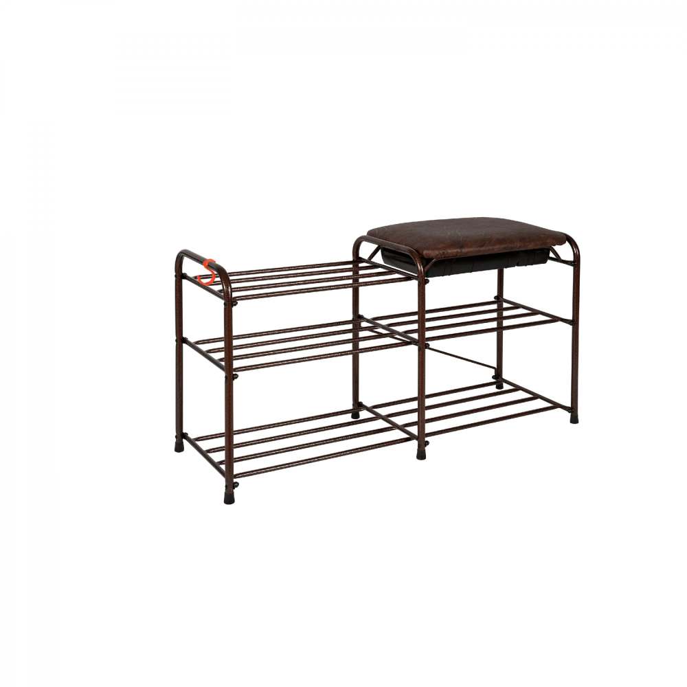 Подставка для обуви 3-х полочная 80 с сиденьем с ящиком Медный антик
