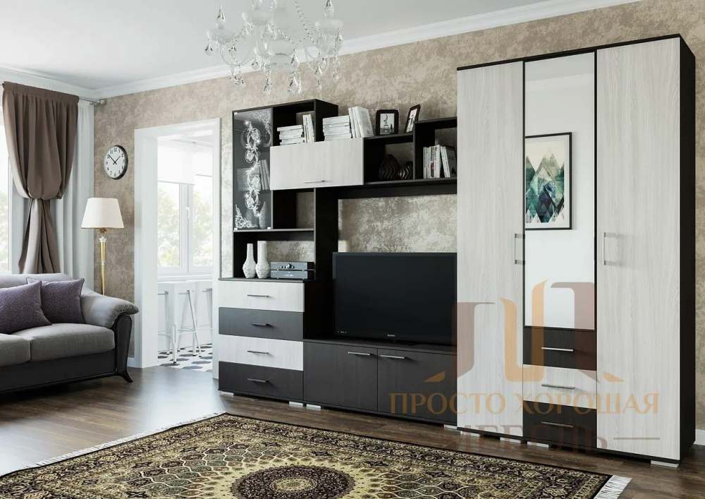 Гостиная «7» Дуб Венге/Ясень Анкор светлый