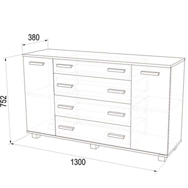 Комод «К-4» Ясень Шимо, ширина 130 см