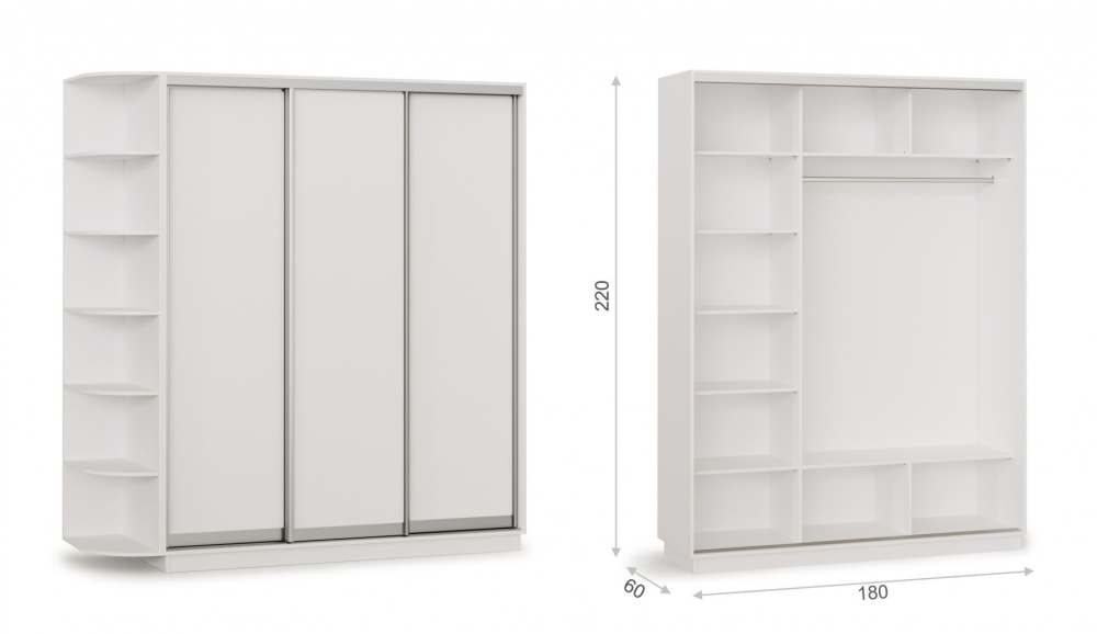 Шкаф-купе трехдверный 180х220 ДДД «Тетрис» Белый жемчуг