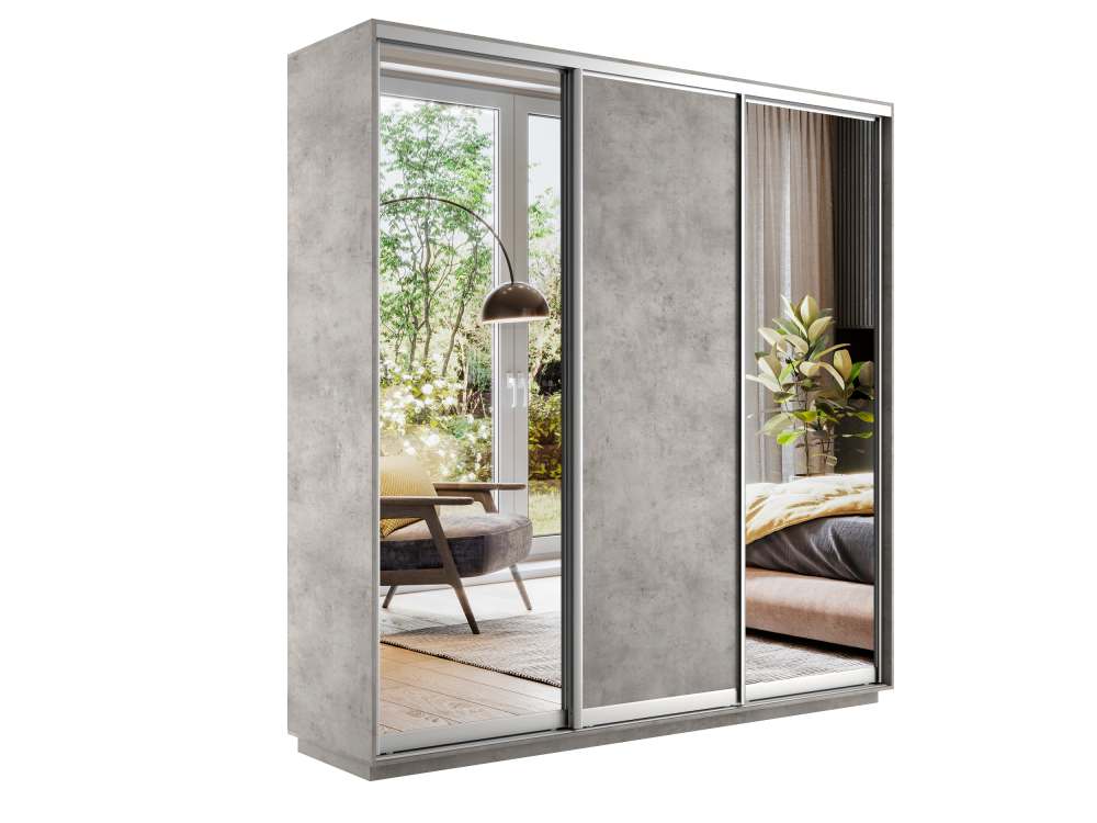 Трехдверный шкаф-купе «Экспресс 45 Трио» Медиум 2 Бетон, высота 220/240 см