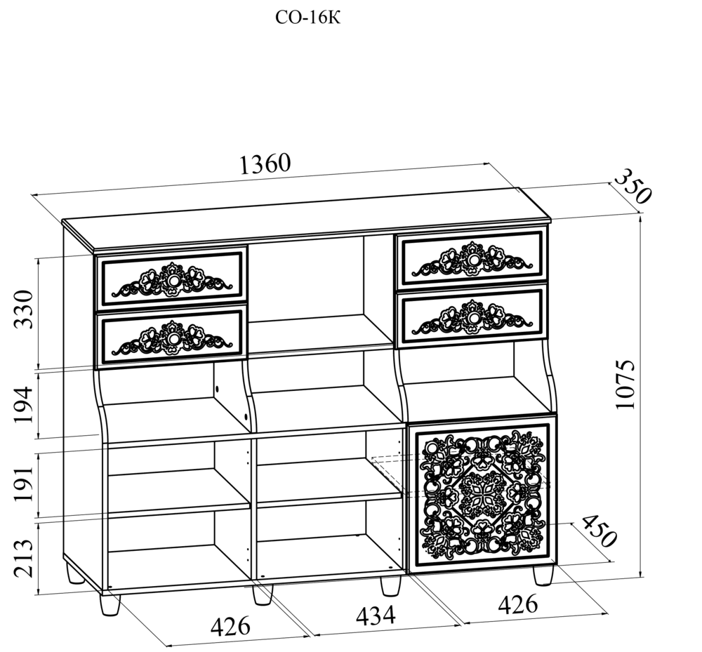 Шкаф комбинированный  «Соня Премиум» СО-16К Белый структурный/белое дерево