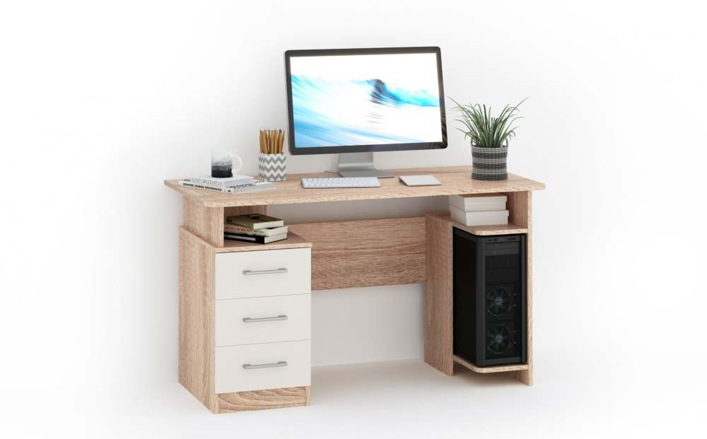 Стол письменный 130 3 ящика «Гарвард» Дуб сонома/Белый