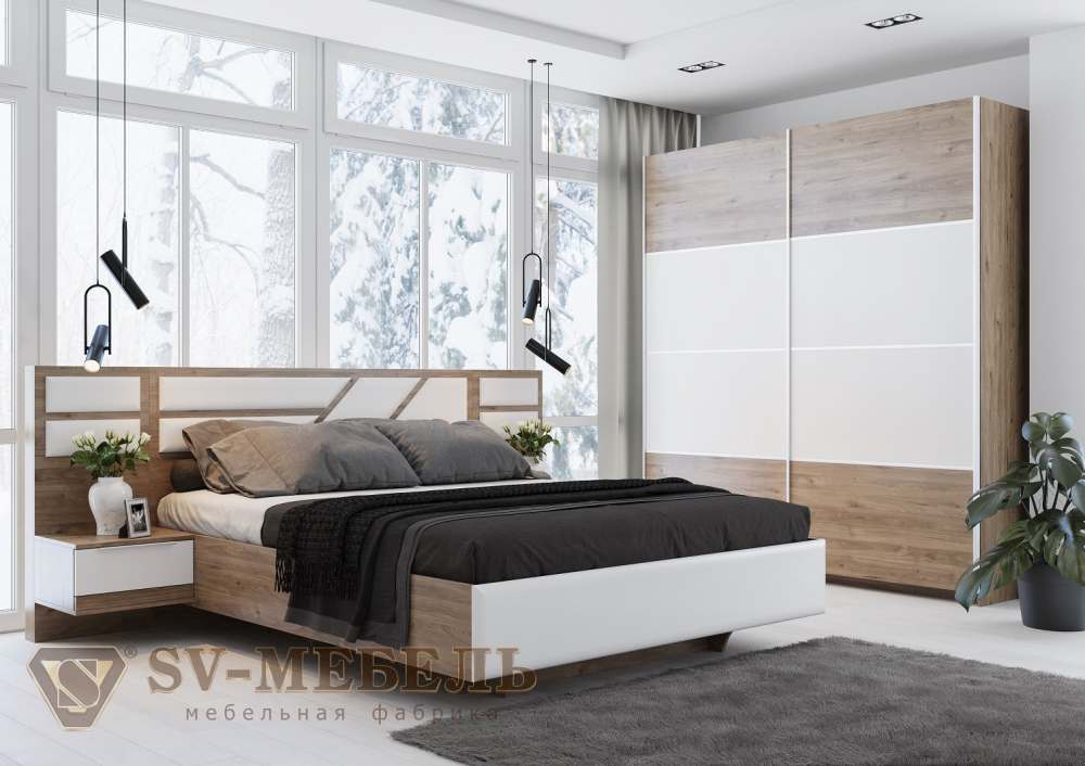 Модульная спальня «Лагуна-8» Гикори темный/Белый матовый вариант 2