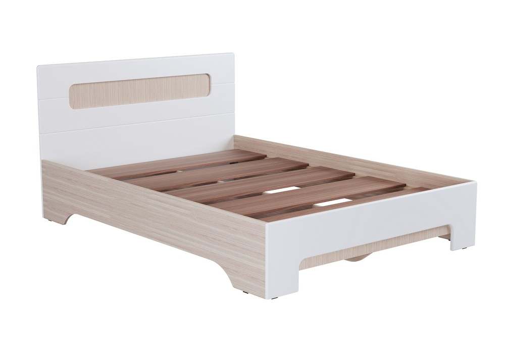 Кровать с настилом 160 КР-004 «Палермо-3» Ясень шимо светлый/МДФ Белый глянец