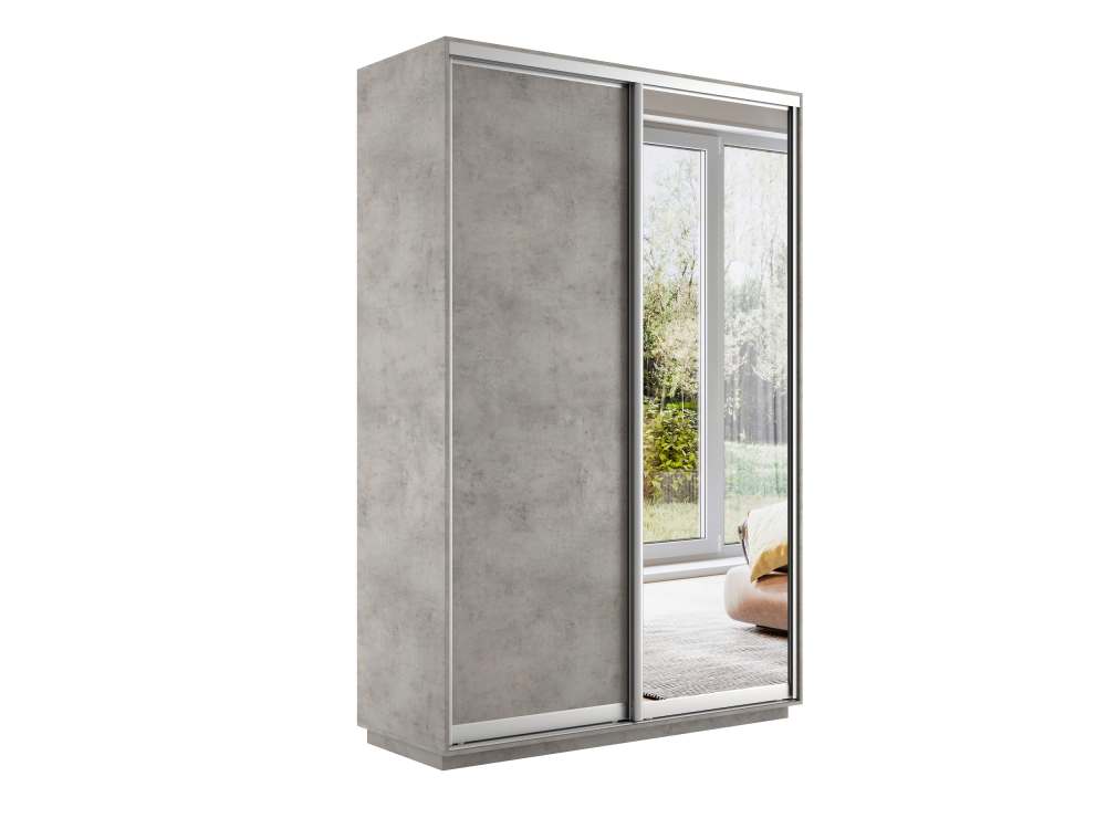 Шкаф-купе «Экспресс 45 Дуо» Медиум ДСП/Зеркало Бетон, глубина 45 см