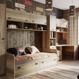 Детская «Пилигрим» (Дуб Каньон светлый, Фон серый) вариант 2