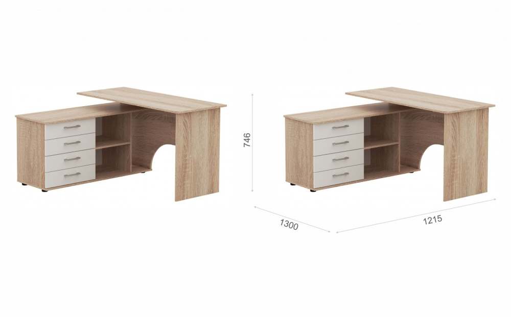 Стол угловой левый «Гарвард» Дуб сонома/Белый размеры