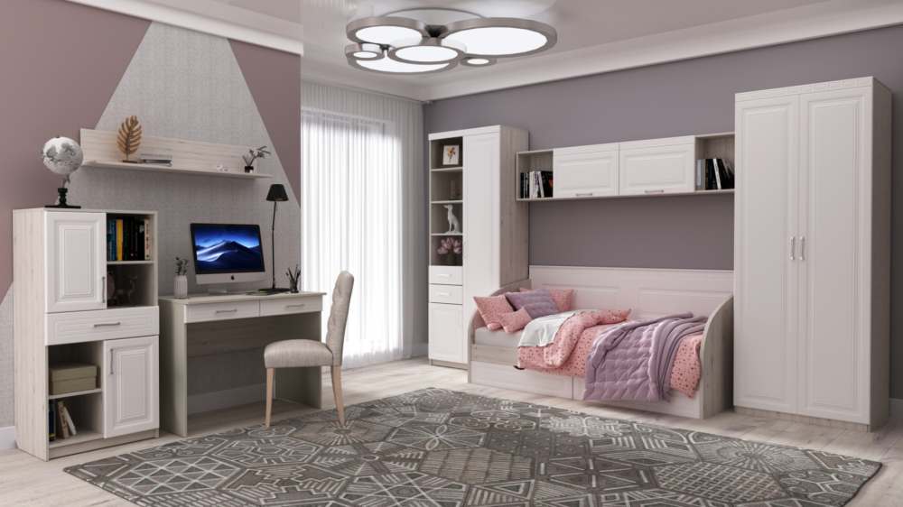 Детская «Юниор» Дуб фактурный белый/Дуб Эльза Вариант 2