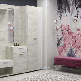 Модульная прихожая «Сафари» Дуб Крафт белый/МДФ Белый Софт матовый
