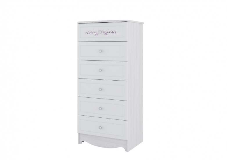 Комод «Акварель 1» Ясень анкор светлый/Белая матовая/Цветы, глубина 49 см