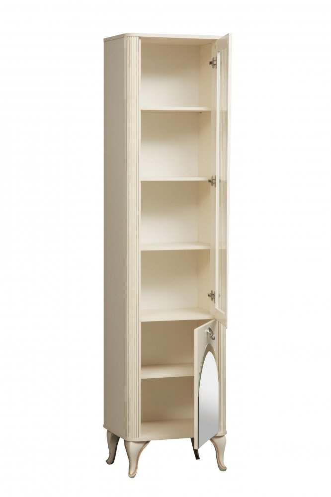 Шкаф-витрина с зеркалом 43.06 «Стефани» Бежевый/Слоновая кость патина