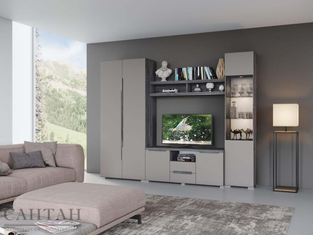 Гостиная «Уна Лофт 11» Черный ясень/Гляссе