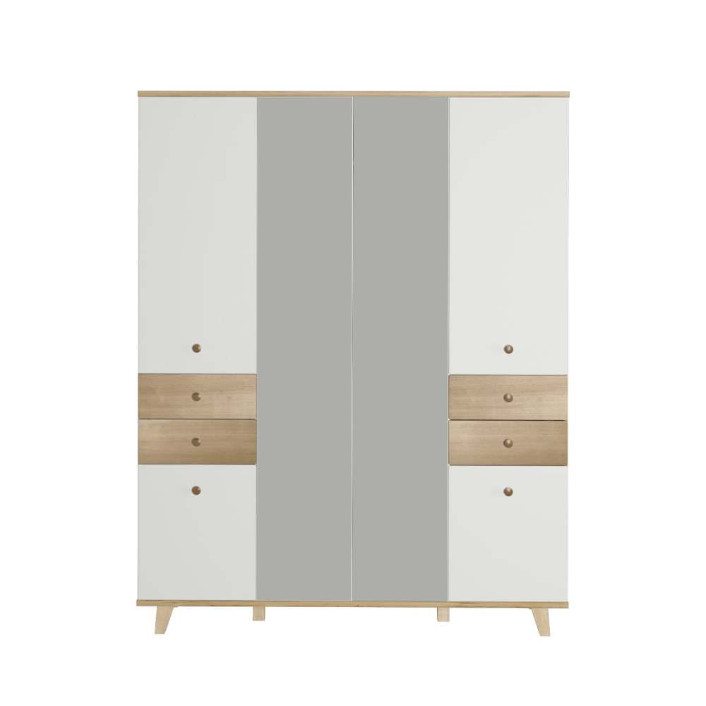 Шкаф 4-х створчатый с ящиками «Лакки» 24 Дуб ирландский/Молочный матовый