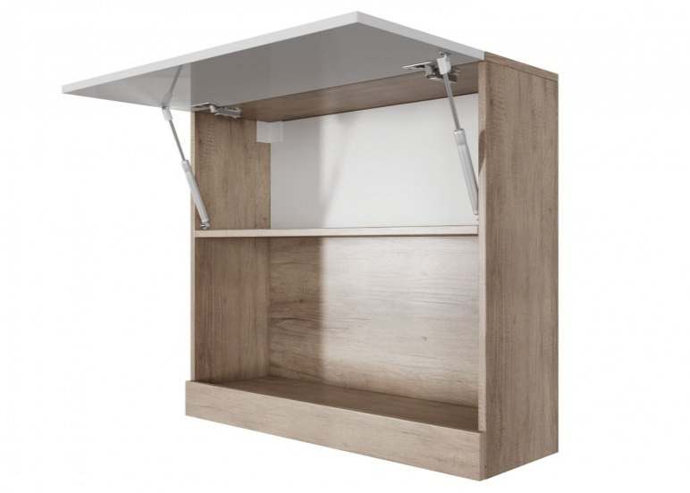 Шкаф навесной горизонтальный 800 «Ницца» Каньон светлый/Белый глянец