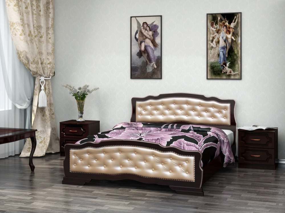 Кровать «Карина-10» Орех темный, светлая кожа