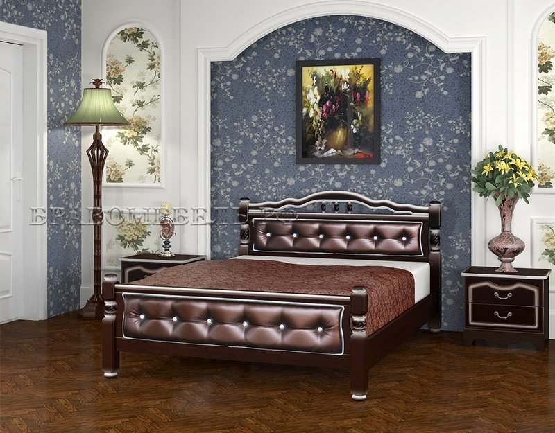 Кровать «Карина-11» Орех темный бриллиант, темная кожа