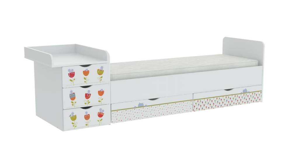 Кровать детская «Фея» 1150 Сонные котята, белый