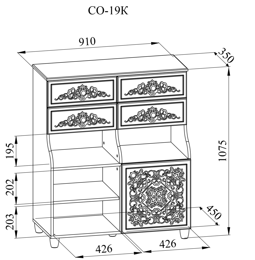 Шкаф комбинированный «Соня Премиум» СО-19К Белый структурный/белое дерево